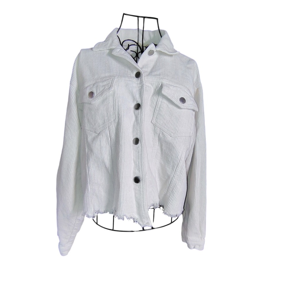 Altar'd State White Corduroy Raw Hem Button Front Jacket J24171-01B Small